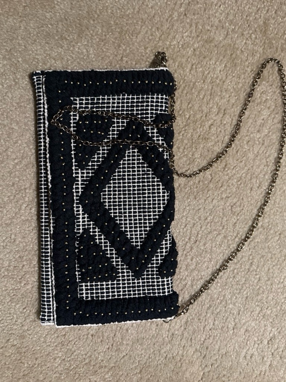 Francesca's Collections Black & White Beaded Chain Clutch